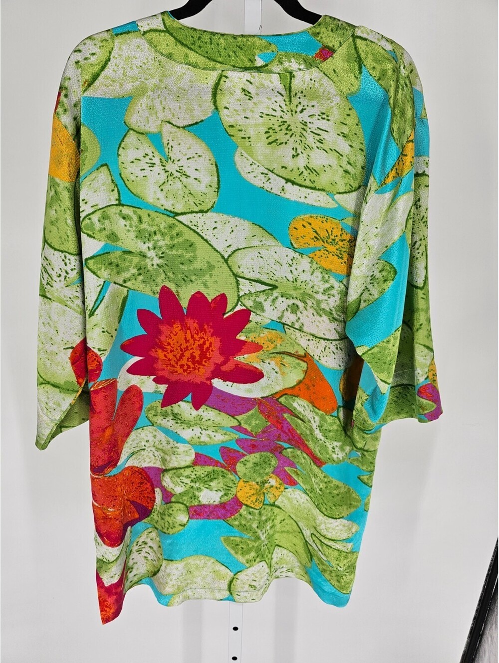 Natori Womens Sz M Tunic Dress Knee Length Lily pad Floral Print Green Pink - Picture 4 of 4